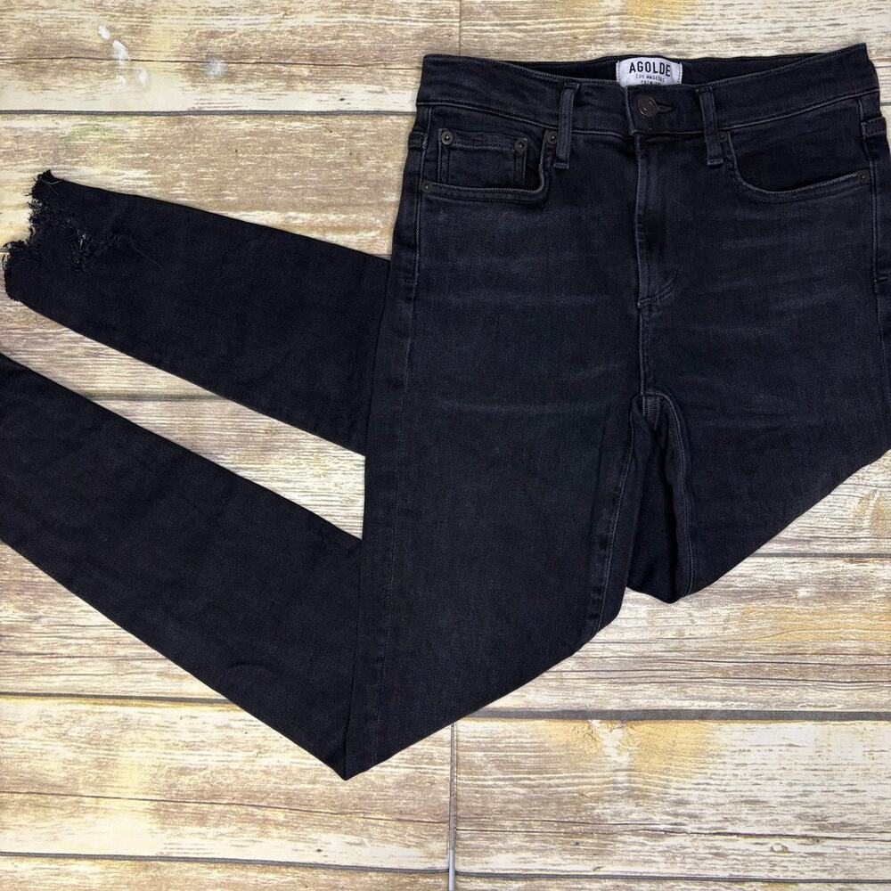 Agolde‎ Sophie High Rise Stretch Punk Raw Hem Black Skinny Jeans Womens Sz 25